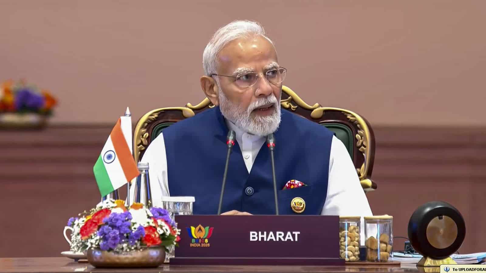 Indian Prime Minister Narendra Modi at BRICS Summit, warning against weaponisation of technology.