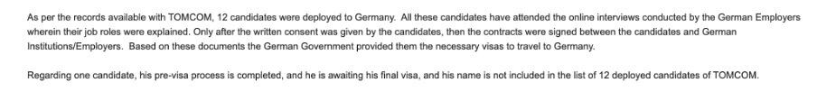 Siasat Daily report image about TOMCOM 12 of 79 candidates sent to Germany for jobs.